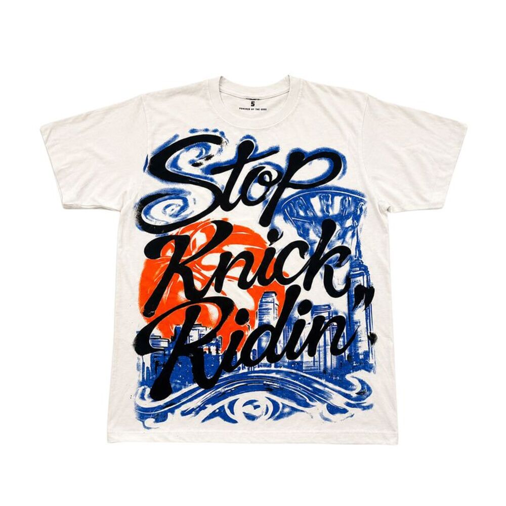 Kiy Studios Crew Neck T-Shirt Stop Knick Ridin Mens White STOP KNICK RIDIN-CREW